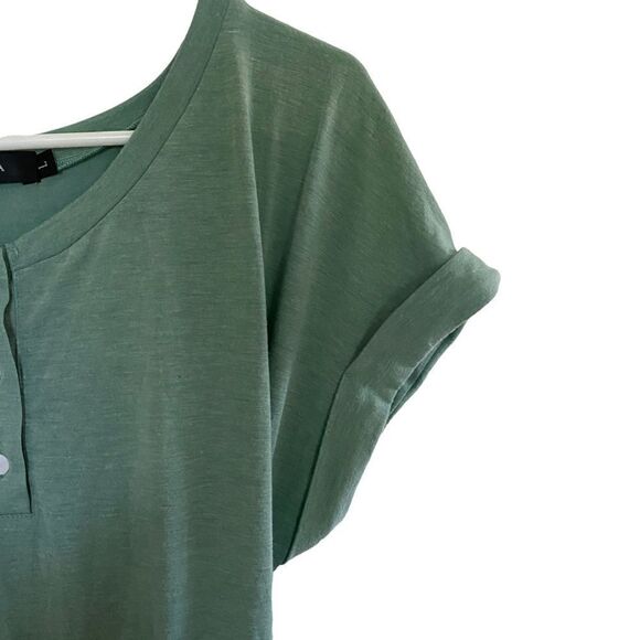 Zesica green cuffed sleeve belted sun dress large - Picture 3 of 6